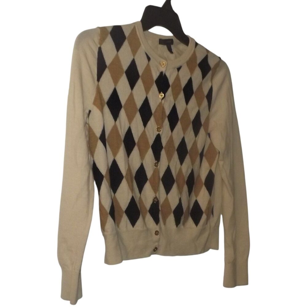 J. Crew Factory Argyle Cardigan in Cream, Brown, and Black